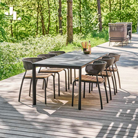 Moderno Hotel al aire libre de lujo mesa de comedor y silla de jardín Patio marco de aluminio al aire libre silla apilable muebles