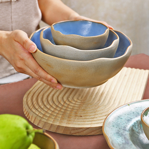 Creatief Keramisch Servies Onregelmatige Soepkommen Retro Reactie Glazuur Porseleinen Fruitkom Restaurant Eetkom - Product Image 2