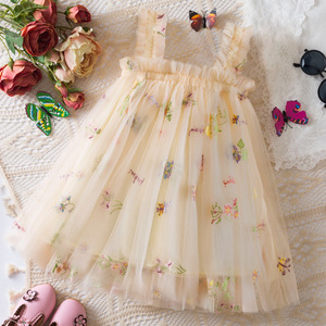Nouvelle Robe d'été pour Filles à Bretelles en Tulle, Broderie Florale, Manches Volantes, Jupe Princesse Moelleuse, Vente en Gros Personnalisée, Tenue de Fête pour Enfants - Product Image 2