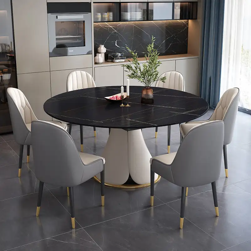 इतालवी घूर्णन योग्य बढ़ाई स्लेट 6 के साथ दौर खाने की मेज आधुनिक बड़ा सफेद खाने की मेज कुर्सियों