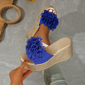 Nouvelles sandales d'été compensées à plateforme pour femmes, grande taille, avec nœud et semelle épaisse, vente en gros transfrontalière 733 - Product Image 1