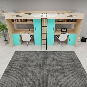 <span class=keywords><strong>Lit</strong></span> mezzanine polyvalent et peu encombrant avec <span class=keywords><strong>bureau</strong></span> d'ordinateur et étagères pour adolescents, taille double - Product Image 2