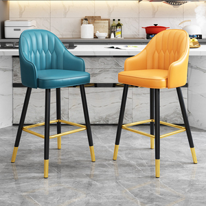 Chaises <span class=keywords><strong>de</strong></span> <span class=keywords><strong>bar</strong></span> dorées nordiques à dossier haut, meubles <span class=keywords><strong>de</strong></span> maison modernes et luxueux, pivotantes, en métal, en velours, en cuir, tabourets <span class=keywords><strong>de</strong></span> <span class=keywords><strong>bar</strong></span> hauts pour la cuisine - Product Image 1