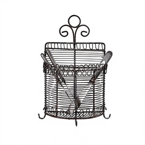 Wall Mount Kitchen Utensil Cutlery Holder <b>Basket</b> Home Hotel Decorative Storage Handmade Eco-Friendly Iron Vintage Bulk - Product Image 1