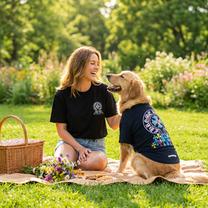 Conjunto de Camisetas Ligeras y Modernas con Patrón Cruzado a Juego para Dueños de Perros Grandes, Camiseta de Manga Corta de Algodón para Padres de Mascotas, Dorado - Product Image 2