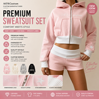 Ensemble de survêtement 2 pièces personnalisé pour femme, comprenant un sweat à capuche zippé oversize et un short, pantalon de survêtement décontracté, broderie, marque privée