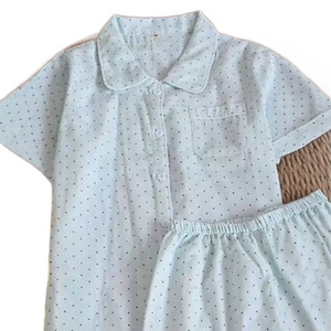 SUHE PJ-1468 Women's Polka Dot Short Sleeve Shirt And Trousers Set Cotton Oxford Home Wear For Young Women - Product Image 3