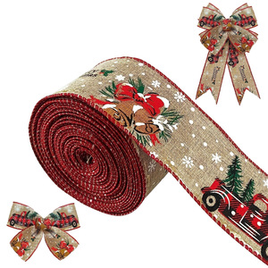 Pita Gaya Burlap Bertema Natal Panjang 5 Yard dengan Lonceng Rusa, Sempurna untuk Dekorasi Pohon Natal DIY dan Hiasan Truk Liburan - Product Image 5