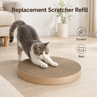 Griffoir et lit pour chat en carton ondulé rond écologique avec noyau de remplacement en forme de bol, emballé en carton