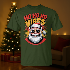 Camiseta navideña Ho Ho Ho Vibes Santa con diseño retro genial - Product Image 3