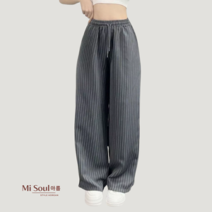 Women Velvet <b>Lace</b> Yarn Dyed Soft Fabric <b>Elastic</b> Waist Loose Casual Wide Leg Trousers OEM Factory - Product Image 2
