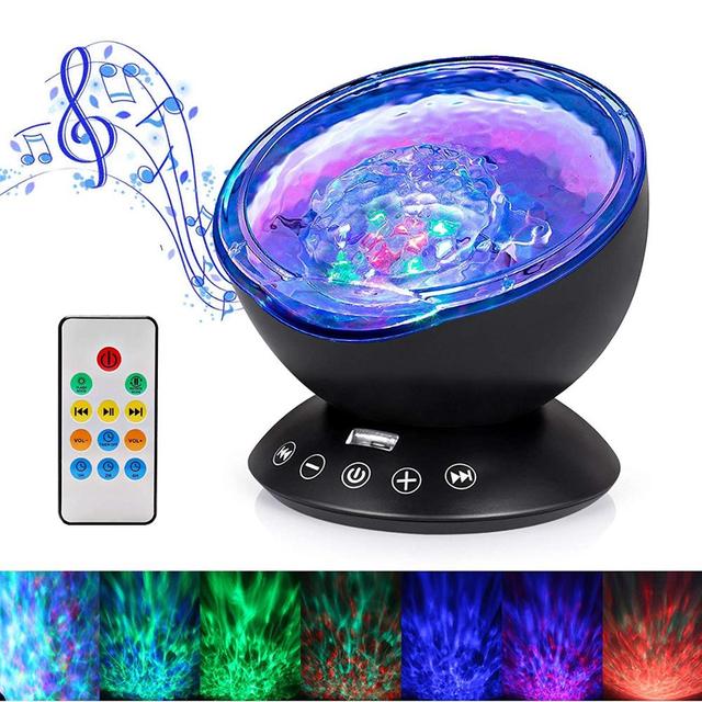 Kids Ocean Wave LED Night Light Projector Lamp Remote Control Timer Music Speaker with ABS Material for Baby's Room