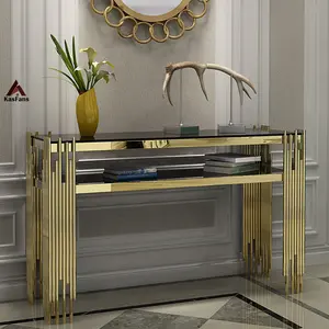 Simple Style Popular Console Table Living Room Tempered Glass Hall Table Entrance Sparkle Golden Entry Table