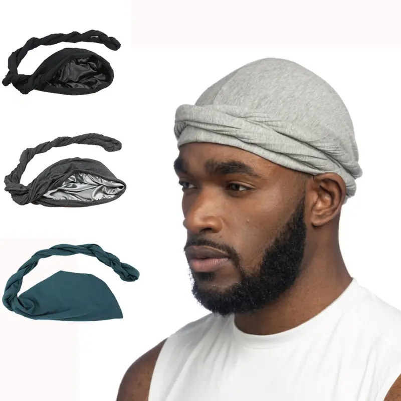 SongMay Dome Wave Cap Bamboo Soft Bonnet Satin Lined Muslim Turban Hat Hair Headwear Breathable Bottoming Durags Turban For Men