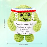Peluche de balle de tennis en crochet motif dessin animé avec carte de message positif, cadeau sportif, décoration de bureau en fil de laine fait main pour athlètes et amis