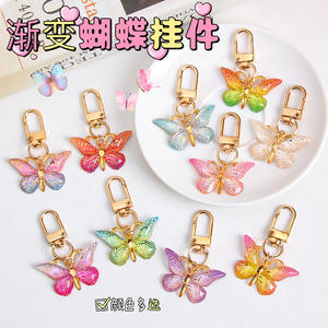 Nouveau dégradé coloré papillon acrylique porte-clés sac pendentif décorations pour femmes filles mode délicat porte-clés cadeaux - Product Image 3