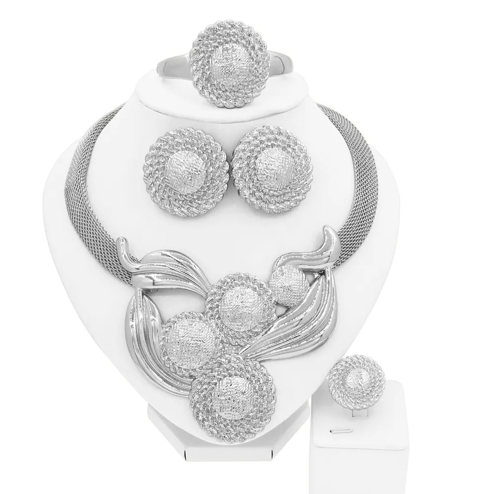 Wholesale Luxury Ladies Italian Big Costume Jewelry Set Factory Offer Jewellery Silver Jewelry Sets