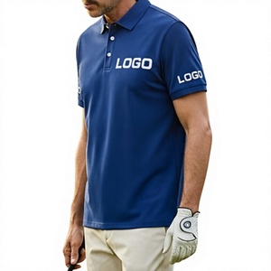 Men's Blue Short Sleeve for Shirt Solid Color Breathable Cotton Jersey Quick Dry Golf Style Logo Print Front Sleeve Summer - Product Image 2
