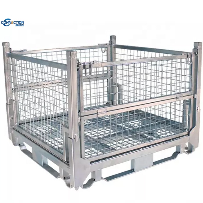 Sơn tĩnh điện bột nhiệm vụ nặng nề Stackable và có thể gập lại thép mạ kẽm Pallet hộp lồng kim loại lưu trữ lồng