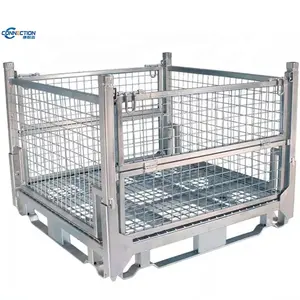 Electrostatic powder coating heavy duty stackable and foldable galvanized steel pallet box cage metal storage cage