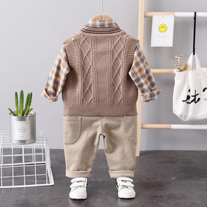Vente en gros 2024 Automne Vêtements pour enfants Gilet en tricot <span class=keywords><strong>Chemise</strong></span> à carreaux Ensembles de vêtements pour garçons en coton à manches longues - Product Image 6