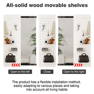 Miroir mural moderne pleine longueur avec étagère et crochets 100x70cm, organisateur de rangement pour entrée ou chambre - Product Image 5