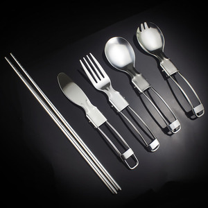 Bán buôn 304 thép không gỉ dao muỗng nĩa salad thìa đũa xách tay có thể gập lại thiết lập dao kéo - Product Image 1