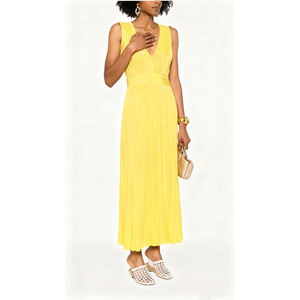 Vestido Largo Plisado sin Mangas con Cuello en V Profundo para Mujer, Vestido Versátil para Ocasiones Formales y Ropa <span class=keywords><strong>de</strong></span> Resort - Product Image 4