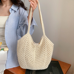 Bolsos de playa de verano para mujer, personalizados al por mayor, de malla de ganchillo, tejidos a mano, huecos, grandes, tipo tote, para el hombro - Product Image 4
