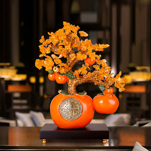 Adorno de Árbol del Dinero con Forma de Caqui, Hojas de Cristal Ámbar, Frutos Dorados, Decoración para Sala de Estar o Entrada, Regalo - Product Image 2