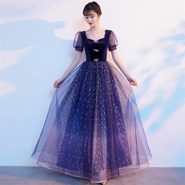 Luxus Prinzessin Kleid Pailletten Kurzarm Brautjungfer Kleid Fairy Prom Kleid
