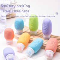 Bouteille de voyage en silicone rechargeable de 60 ml, anti-fuite, à presser, pour shampoing, lotion, cosmétiques, ensemble de voyage