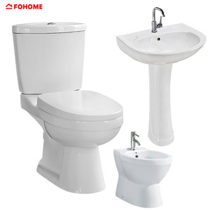 Conjunto <span class=keywords><strong>de</strong></span> Sanitarios para Baño: Inodoro <span class=keywords><strong>de</strong></span> Dos Piezas con Descarga por Arrastre (S-Trap 250mm) y Lavabo Cerámico con Descarga Dual (P-Trap 180mm) para Hoteles - Product Image 4