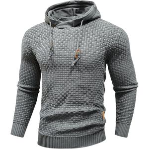 Sudadera con Capucha para Hombre, Tejido Texturizado, Spandex/Algodón, Transpirable, Color Sólido, Cálida, Informal, con Cordón, al por Mayor - Product Image 1