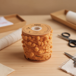 Nastro Pom Pom 2 Cm 20 Iarde Colore Caramello per Decorazioni e Artigianato - Product Image 2