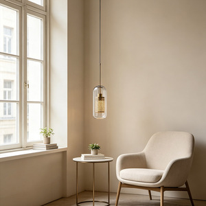 Lámpara Colgante de Cristal Estilo Retro Americano, E27, Tubo de Cristal Redondo, Lámpara Colgante de Latón para Vestíbulo de Hotel, Salón, Escalera - Product Image 1