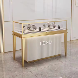 <span class=keywords><strong>Vitrine</strong></span> de présentation de bijoux en acier inoxydable plaqué titane de luxe personnalisée avec éclairage LED tricolore, <span class=keywords><strong>vitrine</strong></span> étanche - Product Image 4