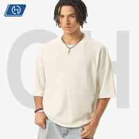 T-shirt pour homme de style américain, coupe ample, 280 g, couleur unie, tissu en molleton français, bord brut, manches courtes, décontracté