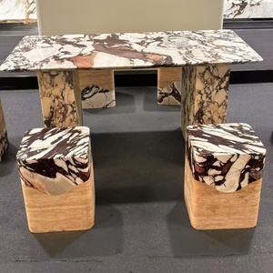 Luxury Modern Dining <strong>Table</strong> Set Italy Calacatta Viola Marble Stone Furniture for Dining Room <strong>with</strong> <strong>Table</strong> <strong>Stool</strong> - Product Image 1