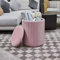 Pouf coûteux VELOURS + MDF + BOIS + MOUSSE Tabouret rond en velours rose Chaise pouf salon