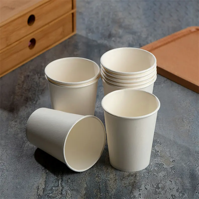PLA tek kullanımlık biyobozunur özel baskılı tek çift duvar 8 10 12 16 20oz kağıt bardak ve kapaklar kahve süt sıcak içecek içecek