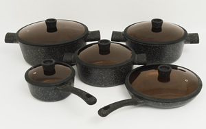 Juego de Utensilios de Cocina Metálicos Ecológicos Antiadherentes Apilables de 5 Piezas, Clásico, con Mango de Baquelita de Fácil Agarre, Ollas/Sartenes de Aluminio Duraderas - Product Image 4