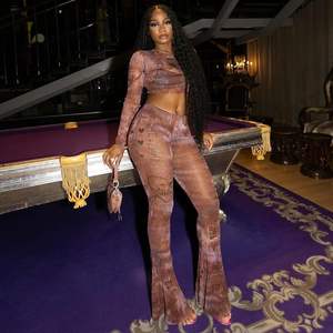 Ensemble 2 pièces personnalisé 2026 pour femme : Haut moulant en maille à col montant et pantalon élastique transparent sexy pour clubbing - Product Image 6