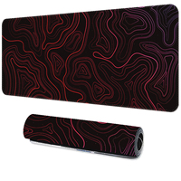 Grand tapis de souris de jeu antidérapant avec design de lignes topographiques, base en caoutchouc noir et blanc, tapis de souris pour la maison et le bureau