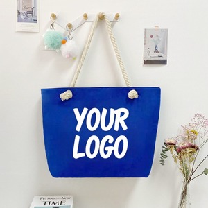 Bolsa de Compras de Lona con Logotipo Personalizado al por Mayor, Bolsa de Playa con Asas de Cuerda Gruesa y Bordado Artístico, Bolso de Mano de Gran Capacidad para Regalo - Product Image 2