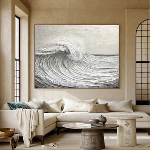 Obra de Arte Texturizada de Olas del Océano, Pintura Mural Moderna Original Hecha a Mano, Arte de Pared en Lienzo para Diseño de Interiores Sofisticado - Product Image 6