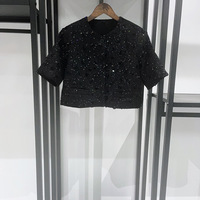 Ensemble deux pièces pour femme AIMEISI, tendance et très vendu, avec des accents de strass et de perles, des paillettes, un haut court élégant à manches courtes et un pantalon large