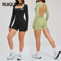 RUIQUWIN OEM Nahtloser Fitness-Sport-Jumpsuit Bodysuit Rückenfreier Yoga-Gym-Kurz-Jumpsuit Workout Outdoor Activewear