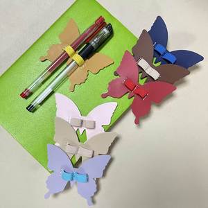 PU Leather Butterfly Pen Holders Self Adhesive Pencil Pouch Double Pen Loop with Elastic Band - Product Image 1