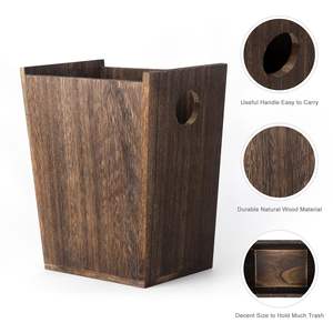Cubo de basura de madera Papelera Pequeña Rectangular Granja Cubo de basura rústico con asas para dormitorio Baño Cocina Oficina Marrón - Product Image 3